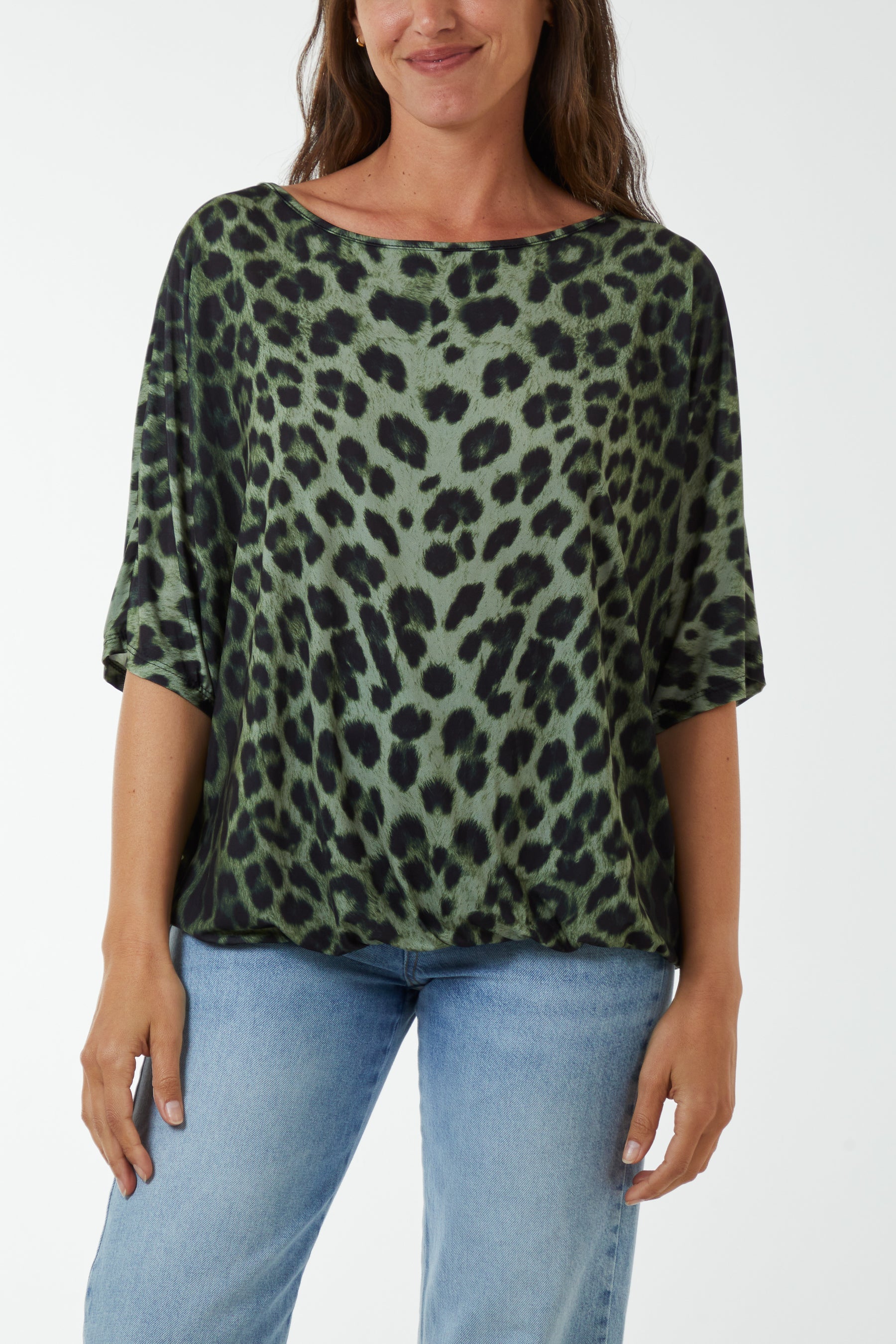 Short Sleeve Leopard Print Top T-shirts WearAll Khaki One Size