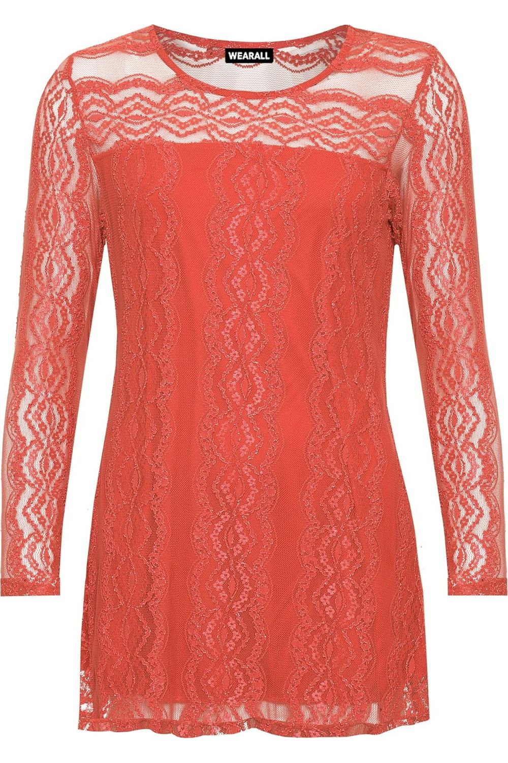 Lace Lined Sheer Long Stretch Tunic Top WearAll Coral 14
