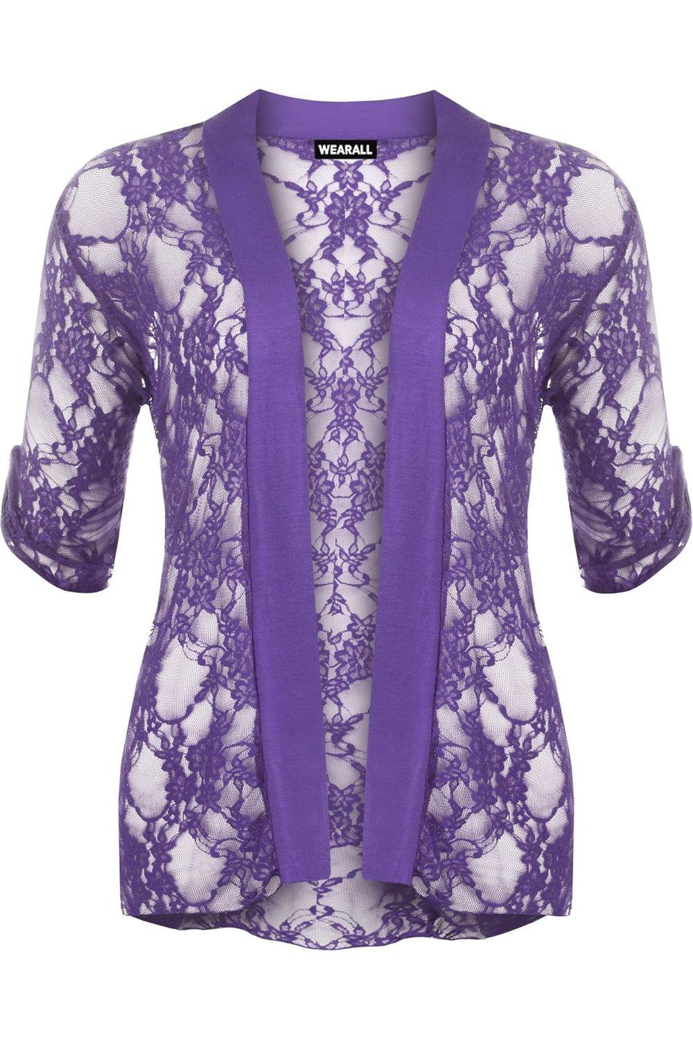 Lace Open Short Cardigan Top cardigan WearAll Purple 14