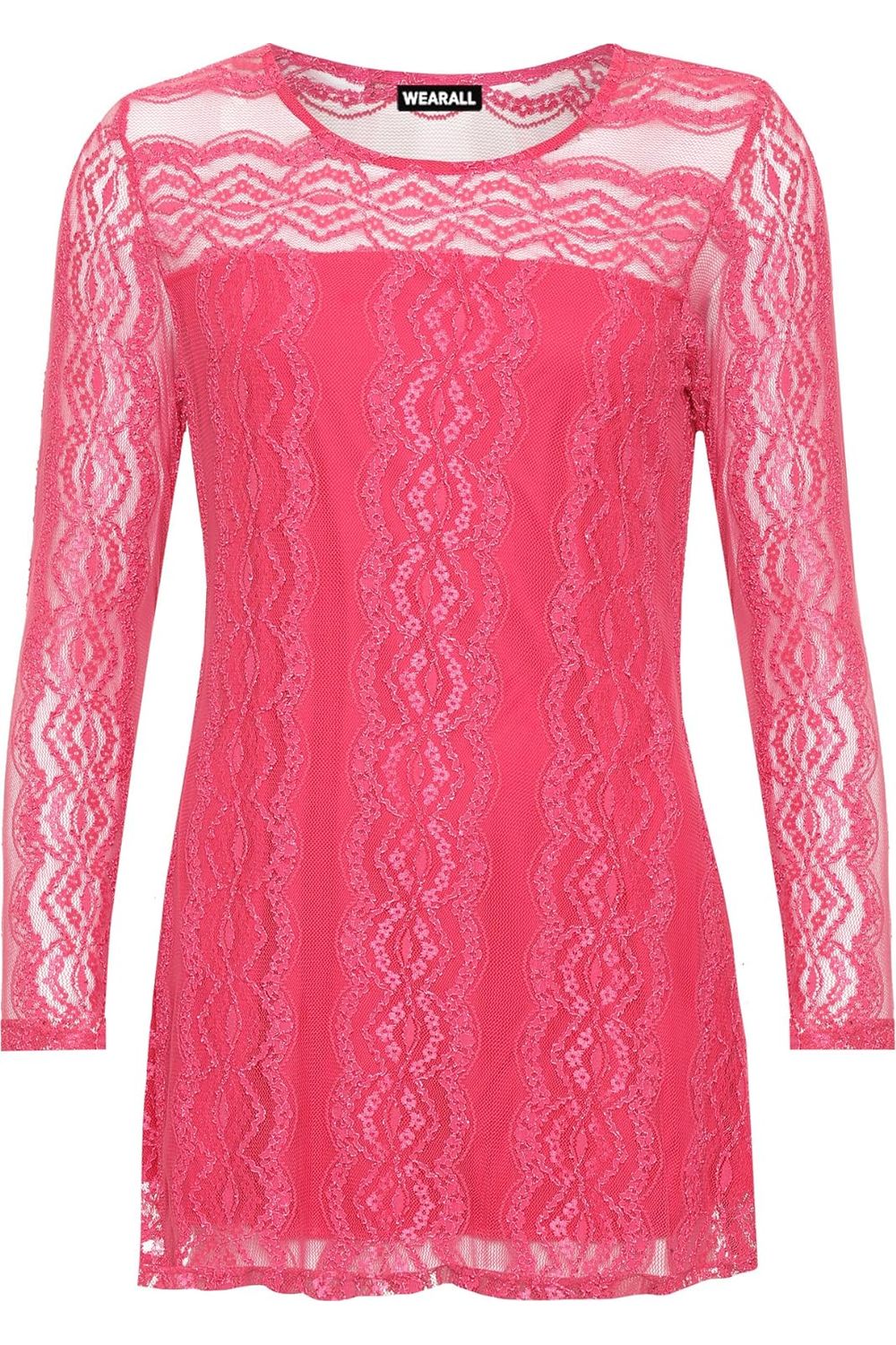 Lace Lined Sheer Long Stretch Tunic Top WearAll Cerise 14