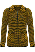 Knitted Cardigan Zip Pocket Leopard Collar Knitted Cardigan WearAll Mustard 8-10