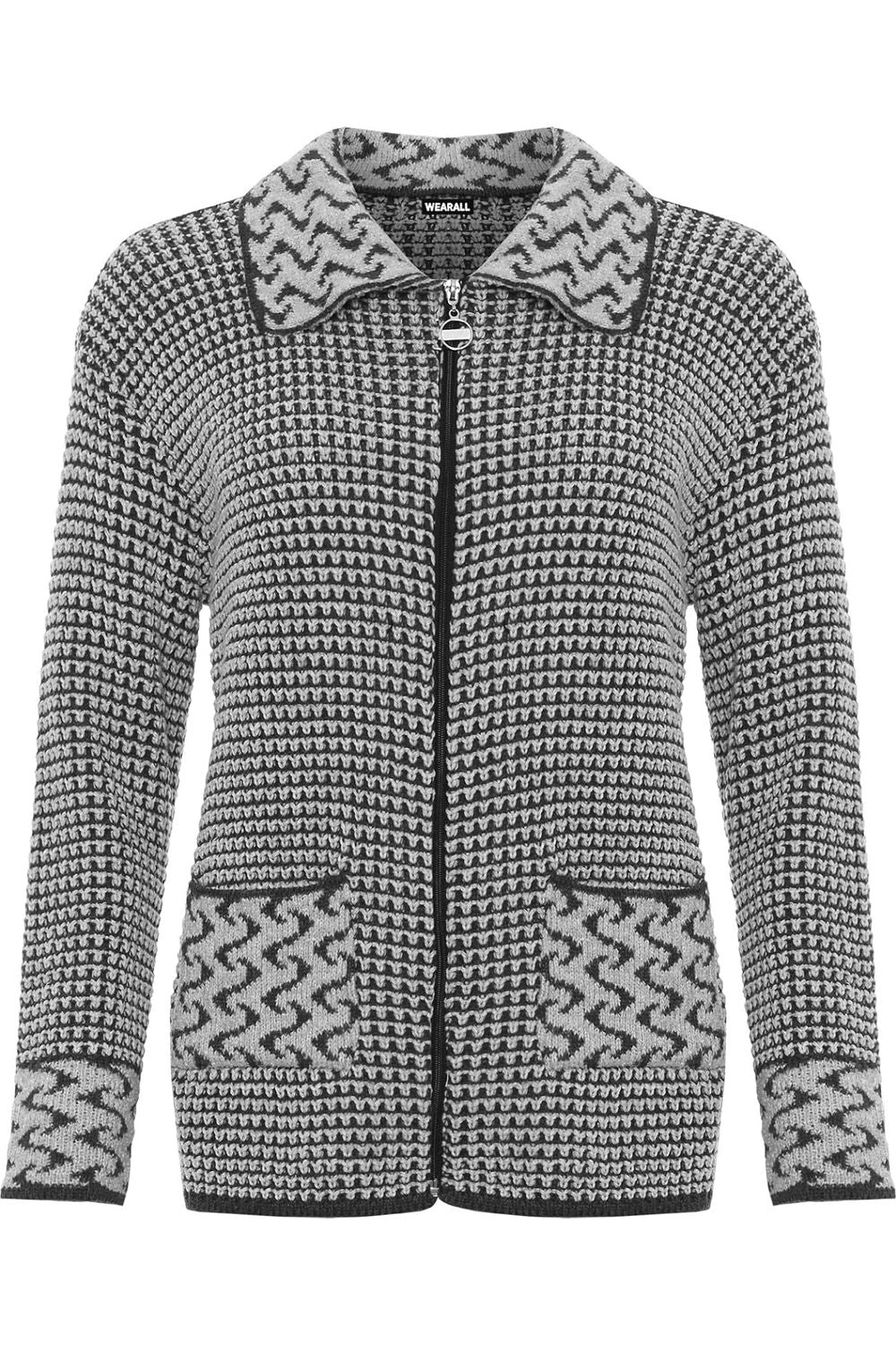 Plus Size Knitted Cardigan Zip Pocket Knitted Cardigan WearAll Light Grey 16-18