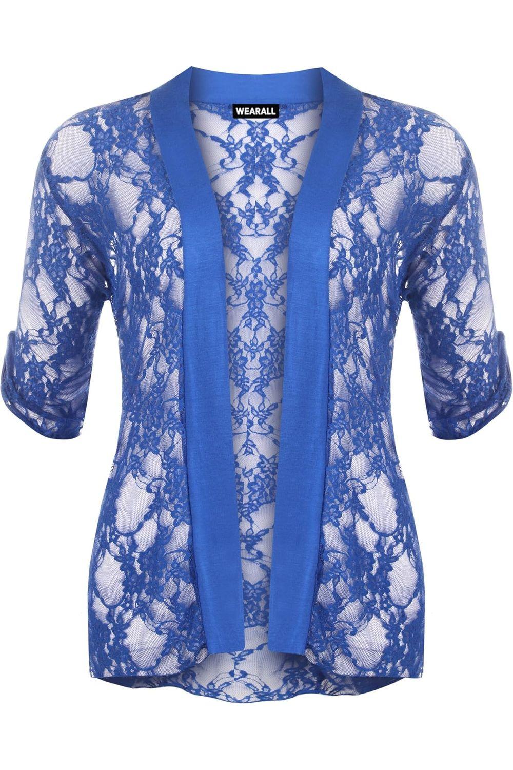 Lace Open Short Cardigan Top cardigan WearAll Electric Blue 14
