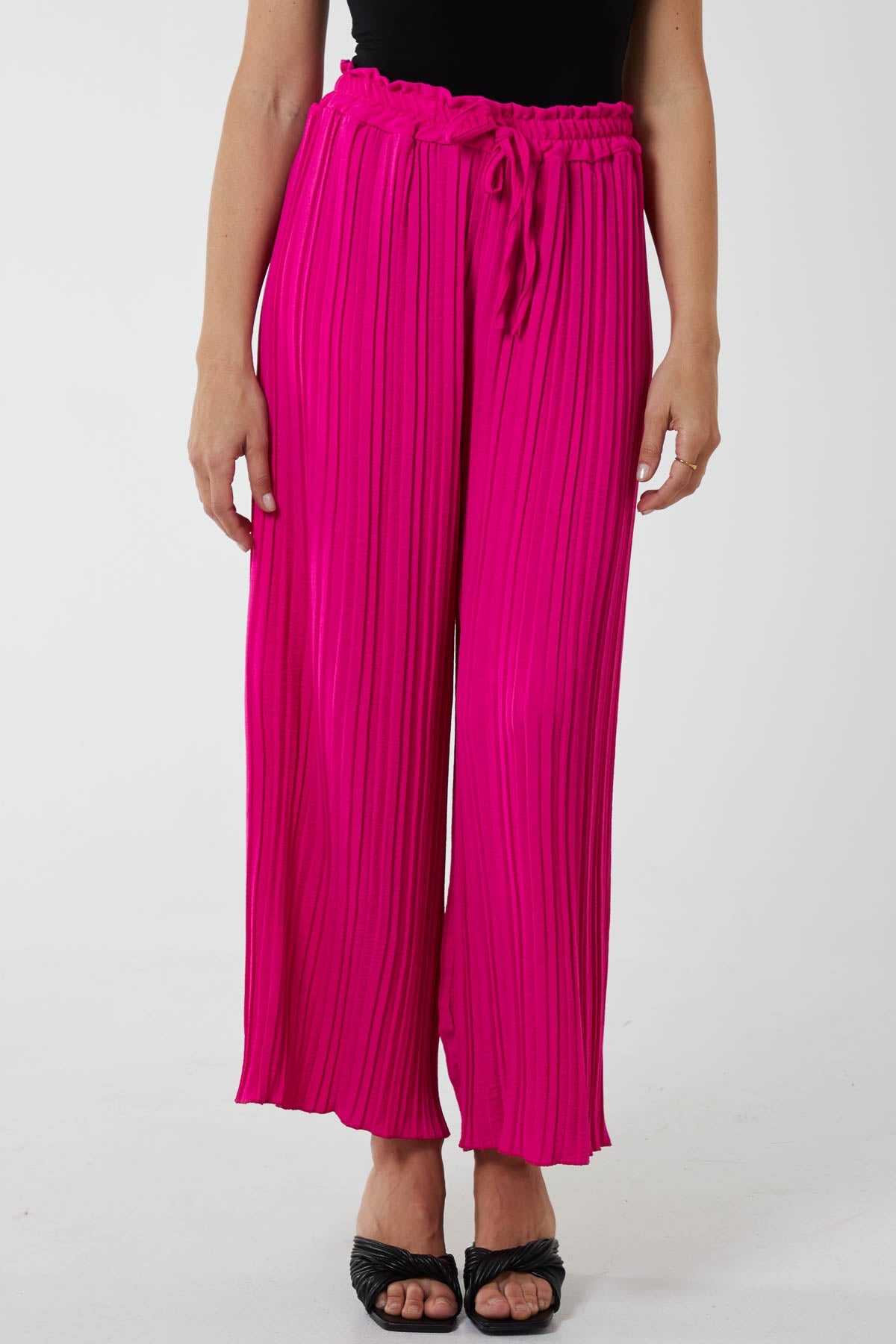 Wide Leg Plisse Drawstring Trousers TRS1 WearAll Fuchsia One Size
