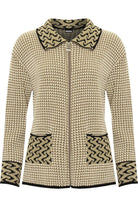 Knitted Cardigan Zip Pocket Leopard Collar Knitted Cardigan WearAll Stone Cream 8-10