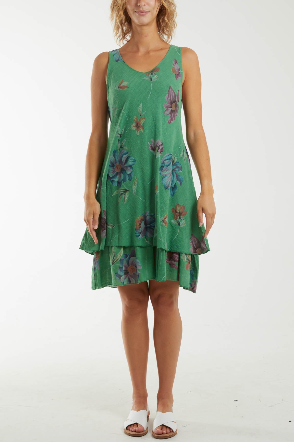 Floral Double Layer Sleeveless Dress Dresses WearAll Jade One Size