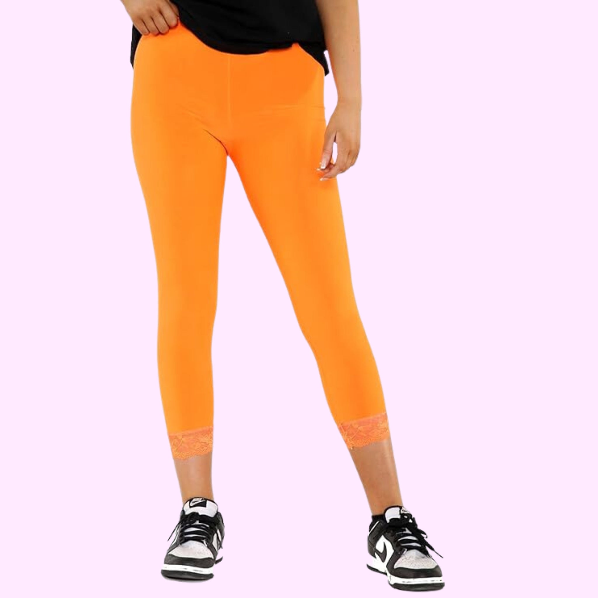 Capri 3/4 Lace Trim Leggings Leggings WearAll Neon Orange 8-10