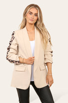 Women's Blazer Leopard Arm Print Jacket Coat Jackets & Coat WearAll