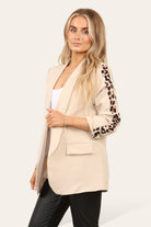Women's Blazer Leopard Arm Print Jacket Coat Jackets & Coat WearAll