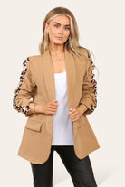Women's Blazer Leopard Arm Print Jacket Coat Jackets & Coat WearAll