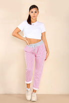 Italian Thin Stripes Print Drawstring Cotton Joggers Trouser WearAll