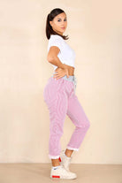 Italian Thin Stripes Print Drawstring Cotton Joggers Trouser WearAll