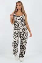 Dungaree Leopard Print Jersey Jumpsuits Dungarees WearAll Big Leopard Beige 8-10