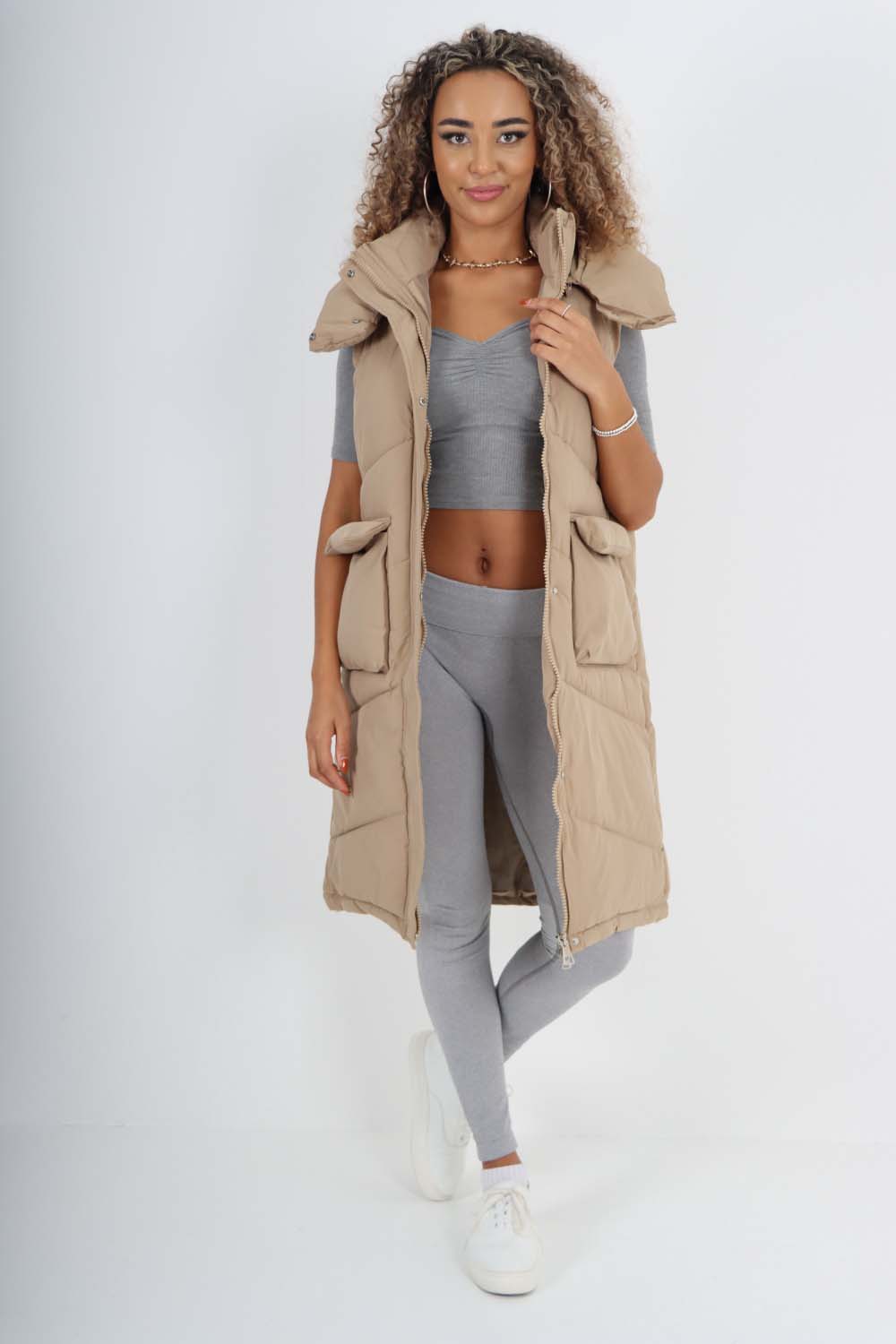 Italian Padded Pockets Hooded Long Gilet Jackets & Coat WearAll