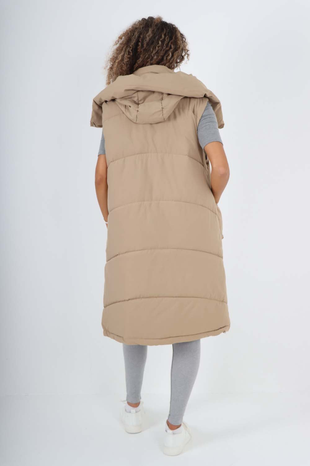 Italian Padded Pockets Hooded Long Gilet Jackets & Coat WearAll