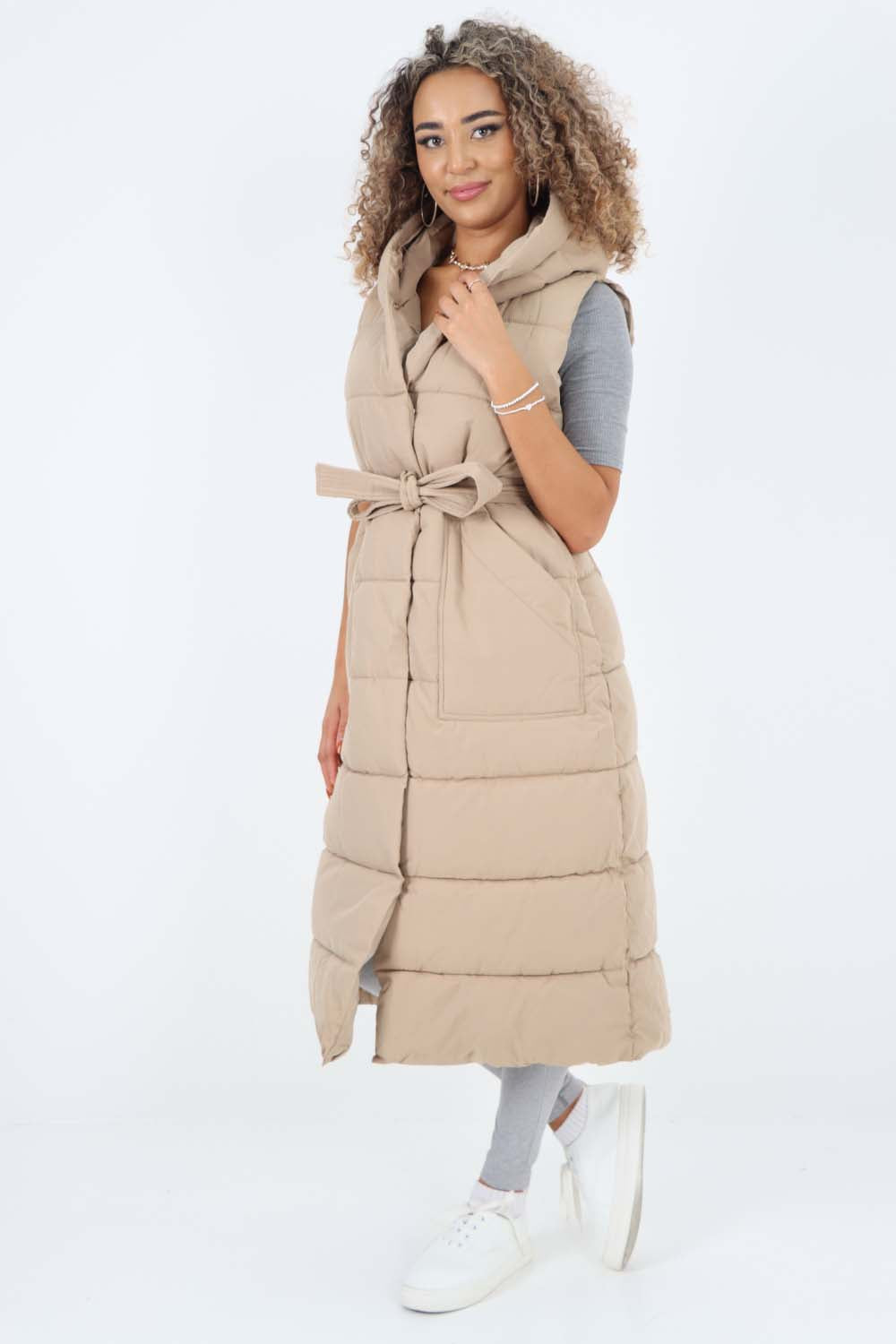 Italian Belted Hooded Long Gilet Jackets & Coat WearAll