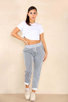 Italian Thin Stripes Print Drawstring Cotton Joggers Trouser WearAll