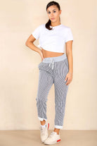 Italian Thin Stripes Print Drawstring Cotton Joggers Trouser WearAll