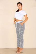 Italian Thin Stripes Print Drawstring Cotton Joggers Trouser WearAll
