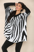 Oversized Zebra Print Jumper Top Shirts WearAll Black 12-24