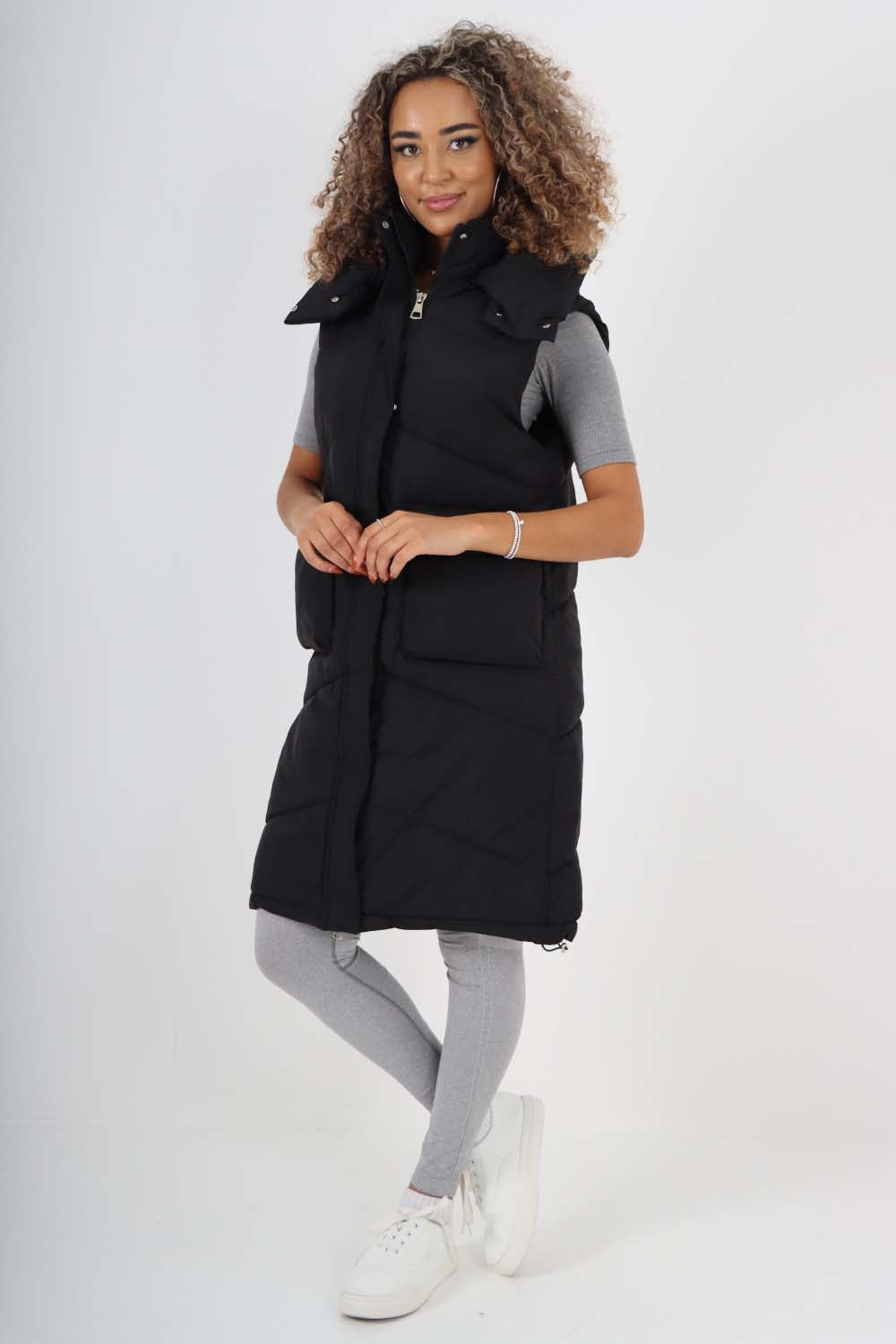 Italian Padded Pockets Hooded Long Gilet Jackets & Coat WearAll