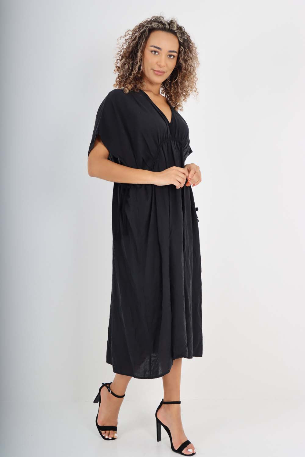 Italian Drawestring Front Flared Linen Dress Dress WearAll