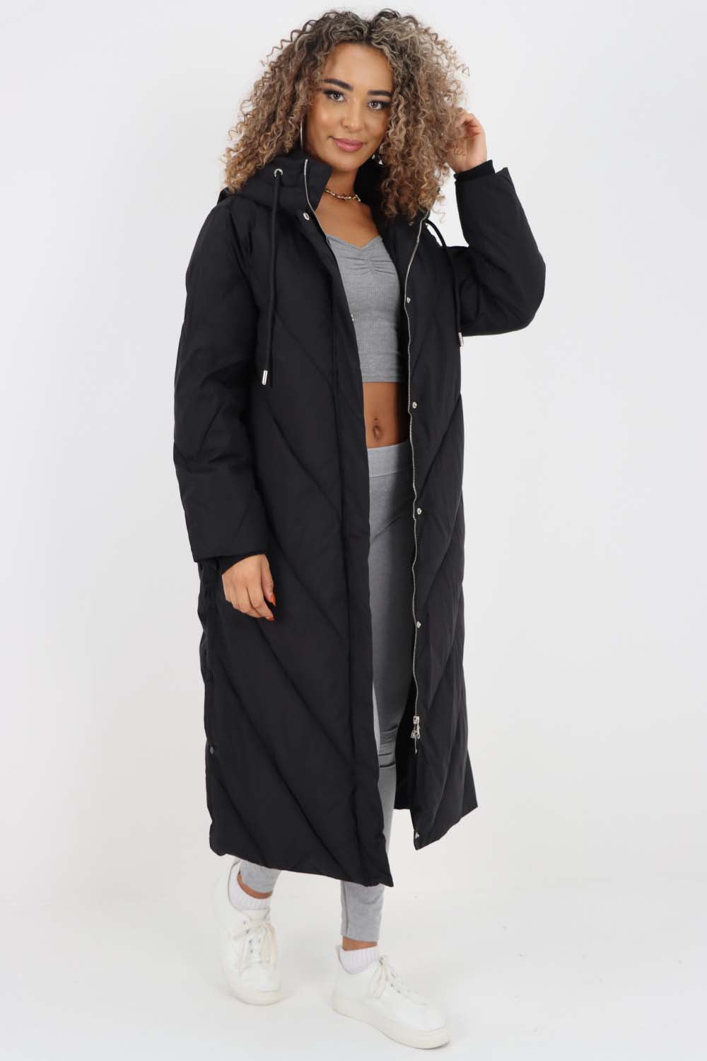 Italian Quilted Hooded Long Jacket Coat Jackets & Coat WearAll