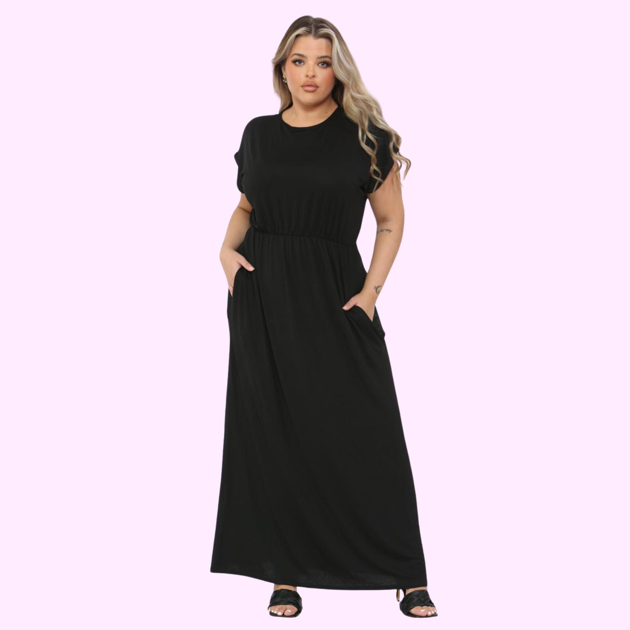 SHORT SLEEVE MAXI DRESS Dresses WearAll Black 16-18