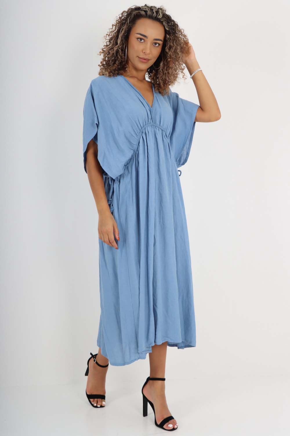 Italian Drawestring Front Flared Linen Dress Dress WearAll