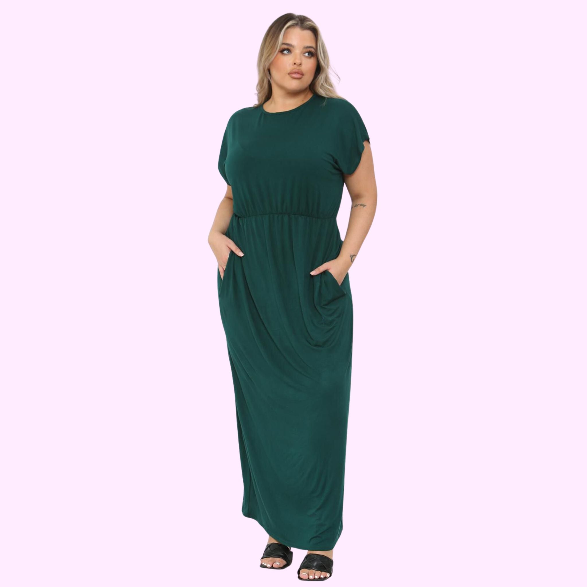 SHORT SLEEVE MAXI DRESS Dresses WearAll Bottle Green 16-18