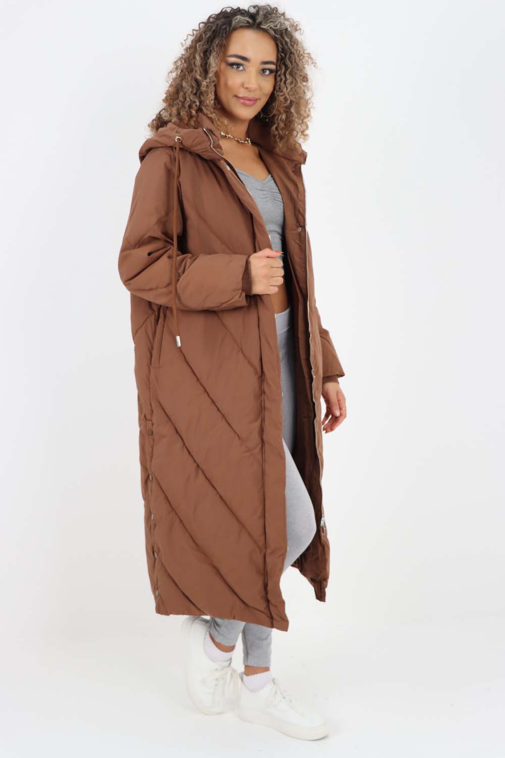 Italian Quilted Hooded Long Jacket Coat Jackets & Coat WearAll