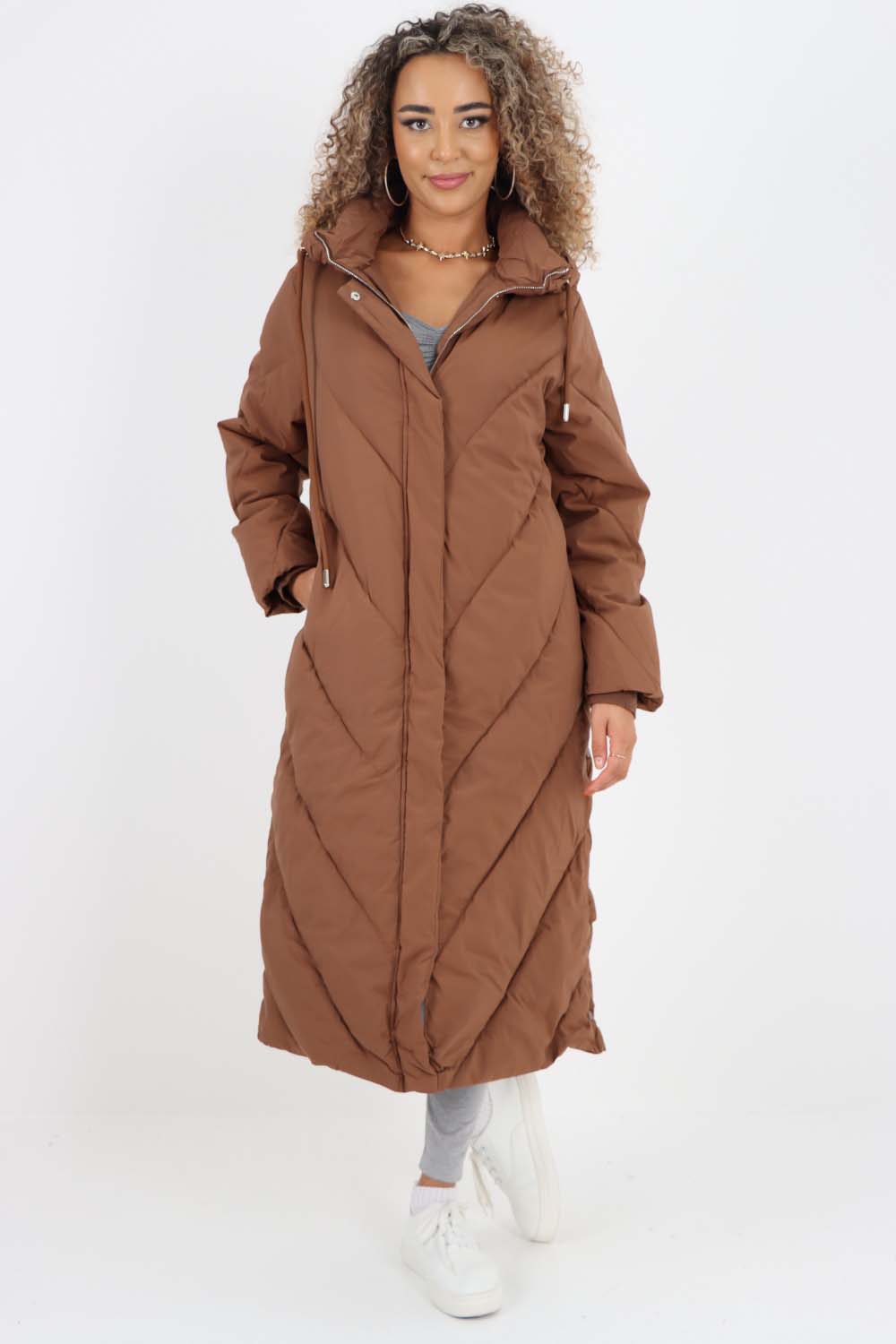 Italian Quilted Hooded Long Jacket Coat Jackets & Coat WearAll