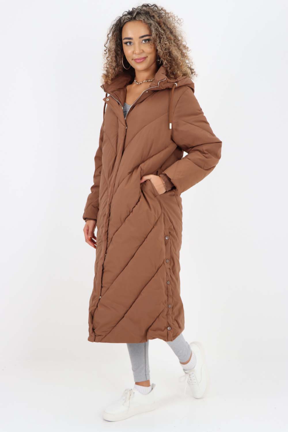 Italian Quilted Hooded Long Jacket Coat Jackets & Coat WearAll
