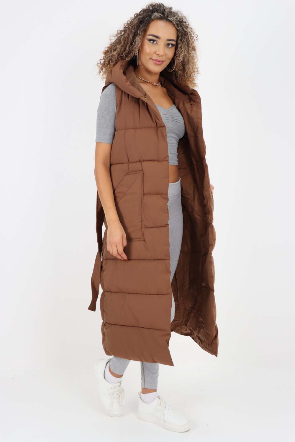 Italian Belted Hooded Long Gilet Jackets & Coat WearAll