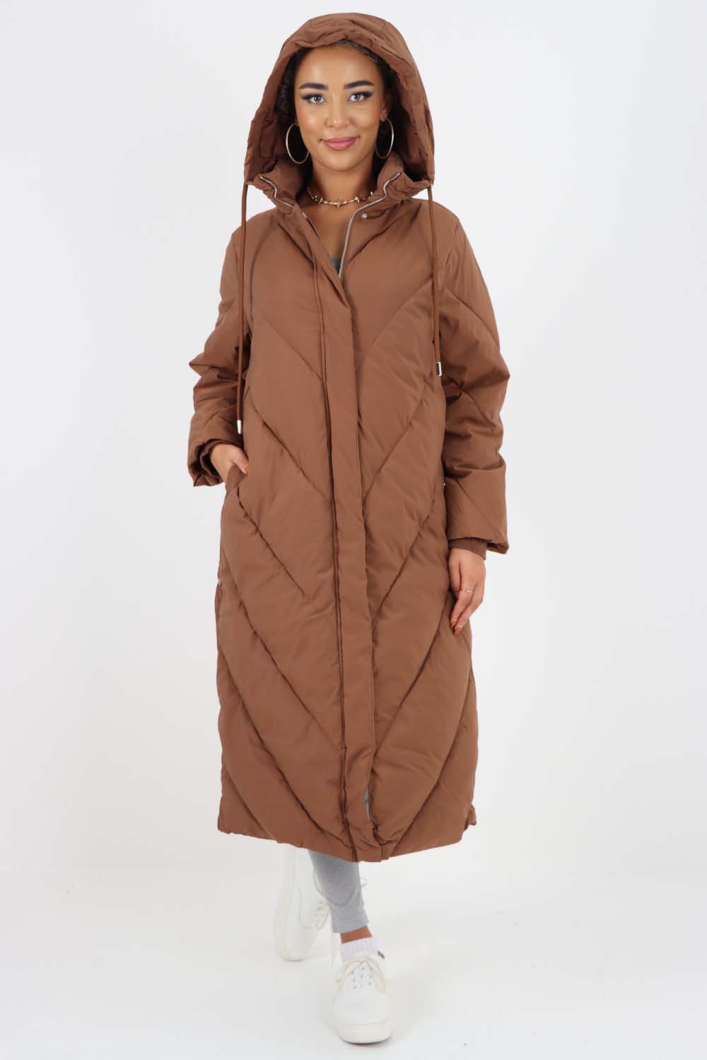 Italian Quilted Hooded Long Jacket Coat Jackets & Coat WearAll