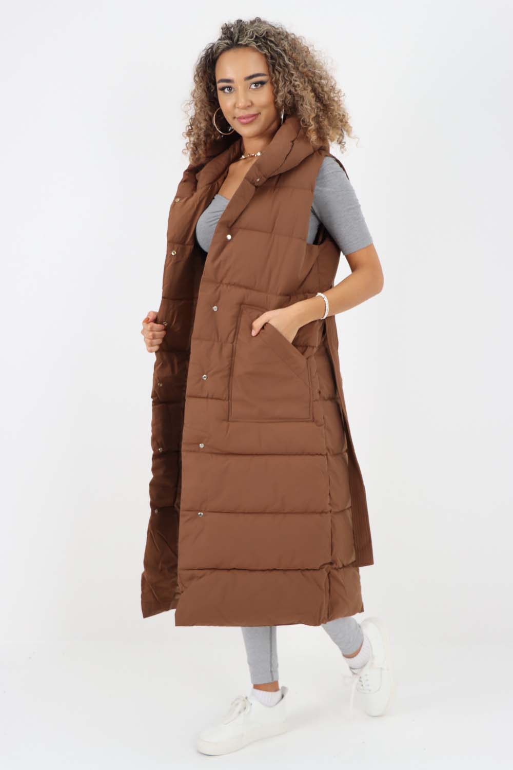 Italian Belted Hooded Long Gilet Jackets & Coat WearAll