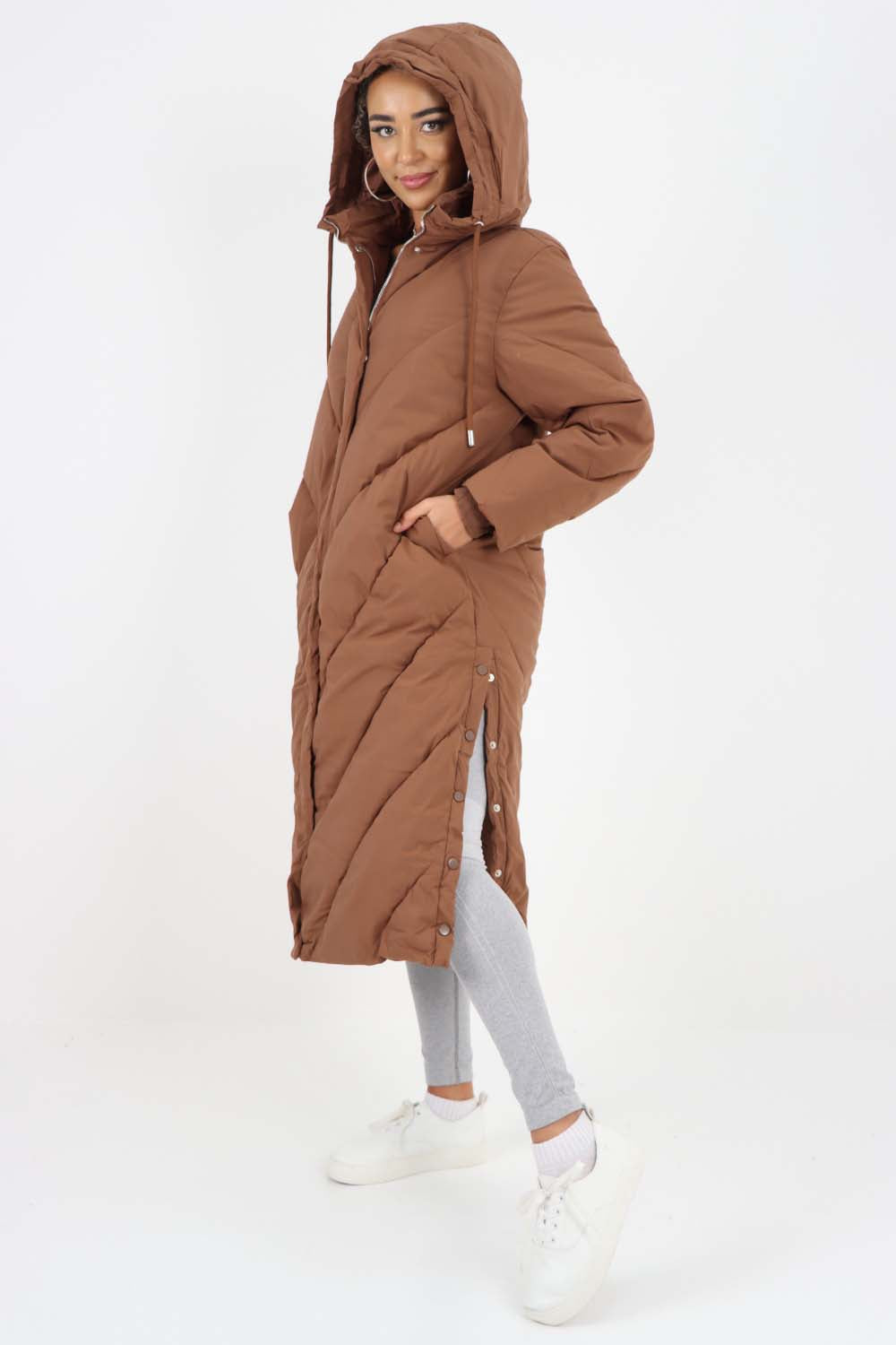 Italian Quilted Hooded Long Jacket Coat Jackets & Coat WearAll