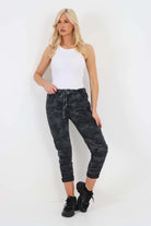 Italian Drawstring Camo Side Pockets Trousers Trouser WearAll Black 8