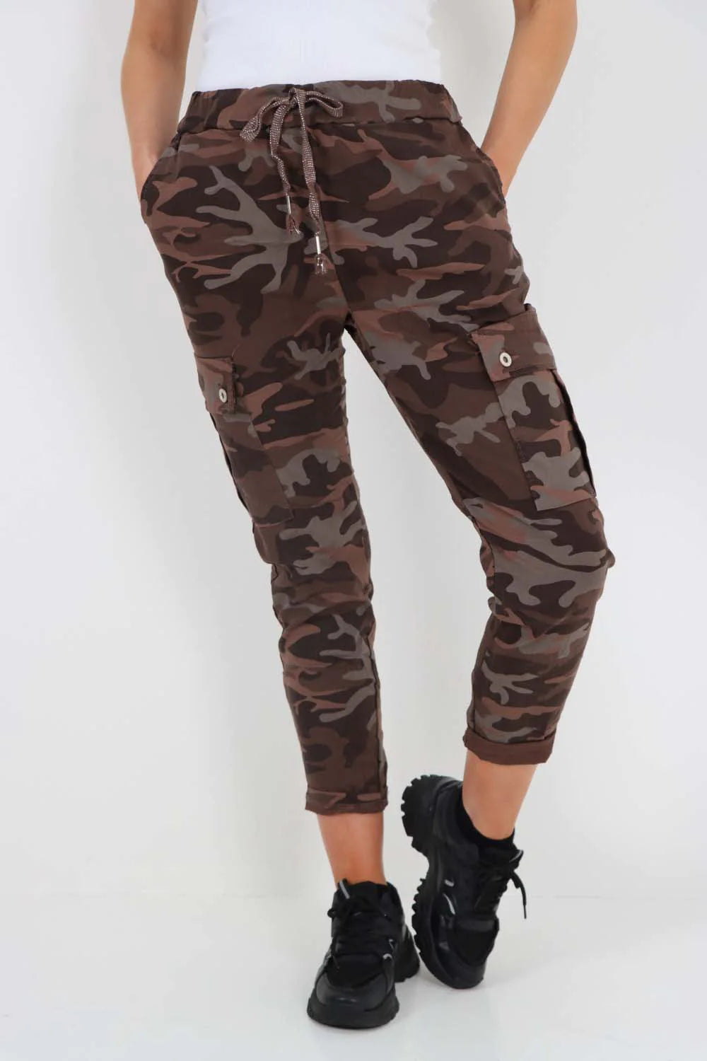 Italian Drawstring Camo Side Pockets Cargo Trousers Trouser WearAll