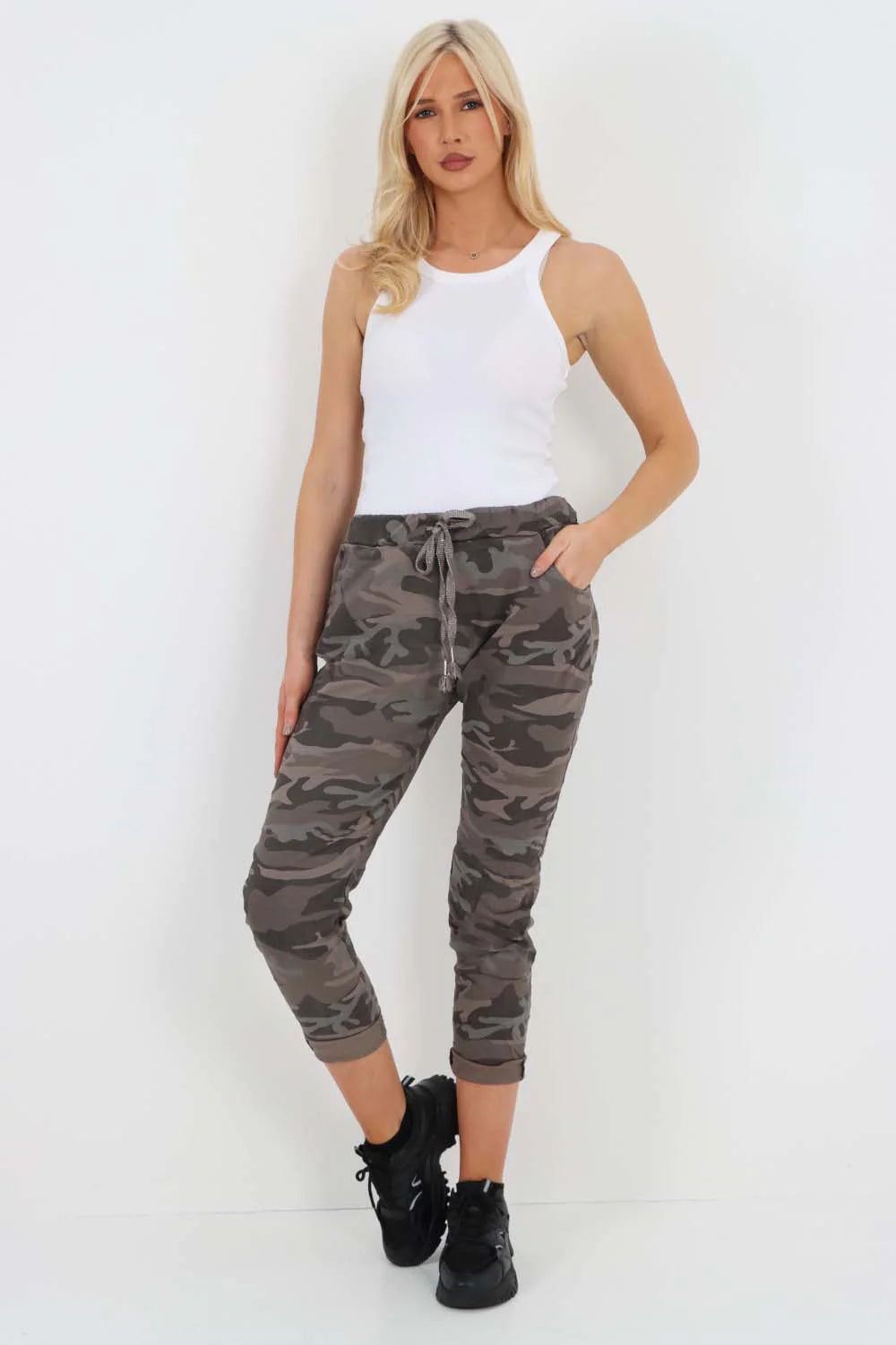 Italian Drawstring Camo Side Pockets Trousers Trouser WearAll Brown 8