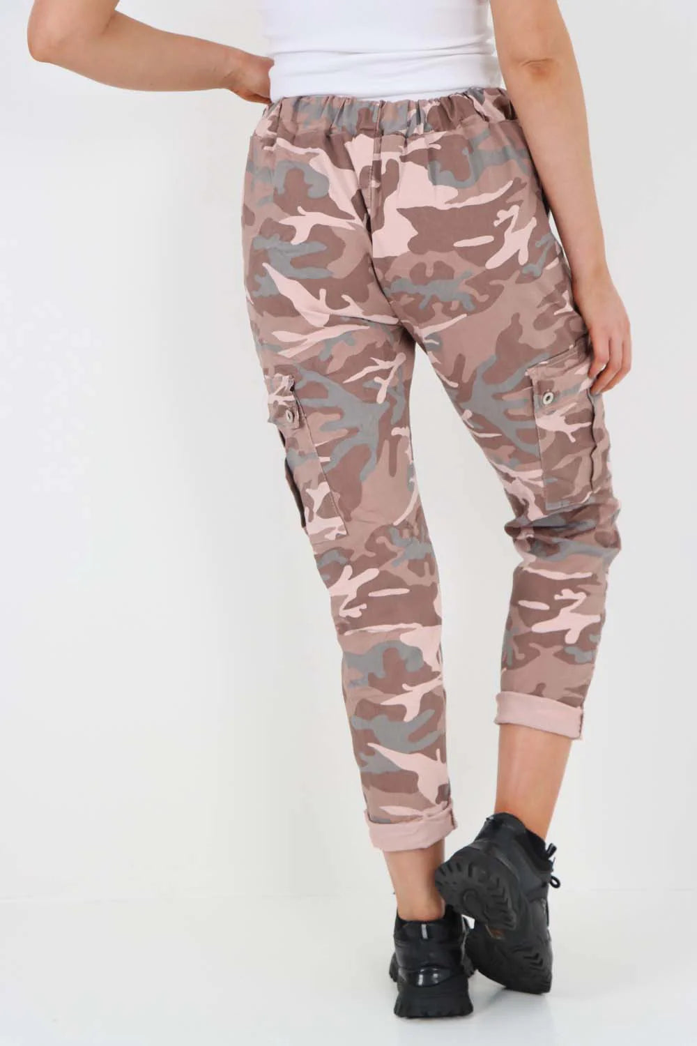 Plus Size Italian Drawstring Camo Side Pockets Cargo Trousers Trouser WearAll