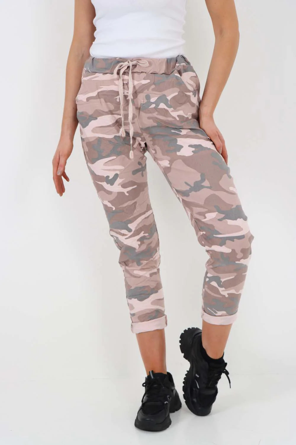 Plus Size Italian Drawstring Camo Side Pockets Trousers Trouser WearAll