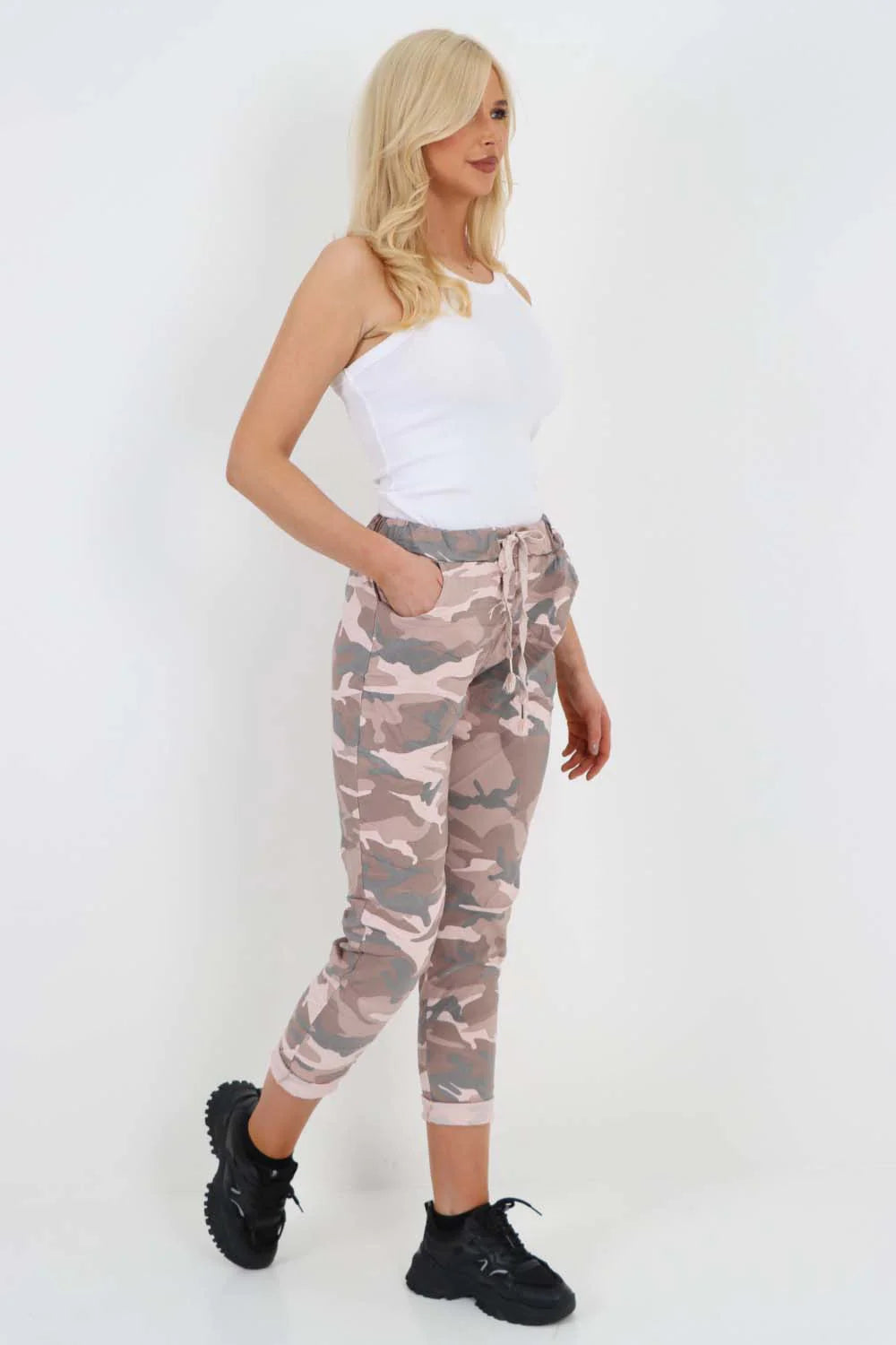 Plus Size Italian Drawstring Camo Side Pockets Trousers Trouser WearAll