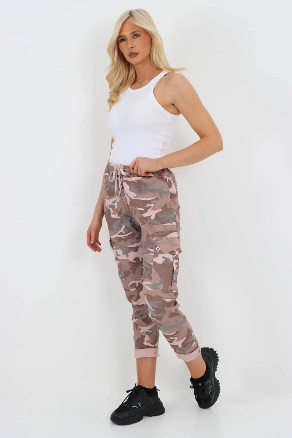 Plus Size Italian Drawstring Camo Side Pockets Cargo Trousers Trouser WearAll