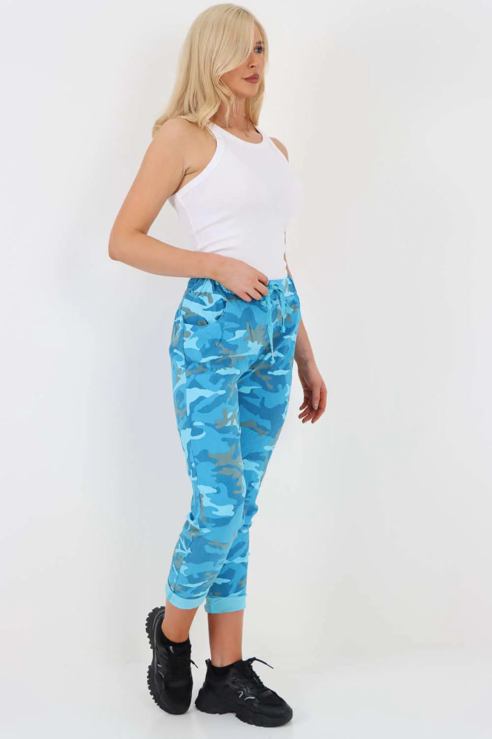 Plus Size Italian Drawstring Camo Side Pockets Trousers Trouser WearAll