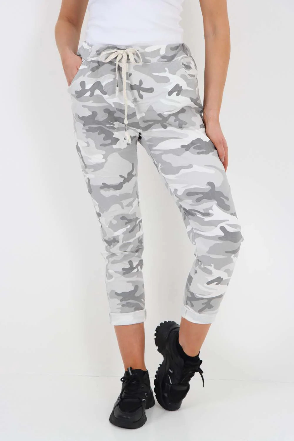 Plus Size Italian Drawstring Camo Side Pockets Trousers Trouser WearAll