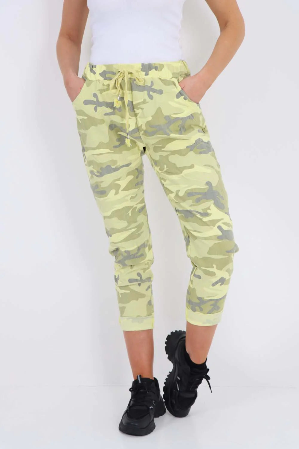 Plus Size Italian Drawstring Camo Side Pockets Trousers Trouser WearAll
