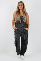 Dungaree Leopard Print Jersey Jumpsuits Dungarees WearAll Big Leopard Charcoal 8-10