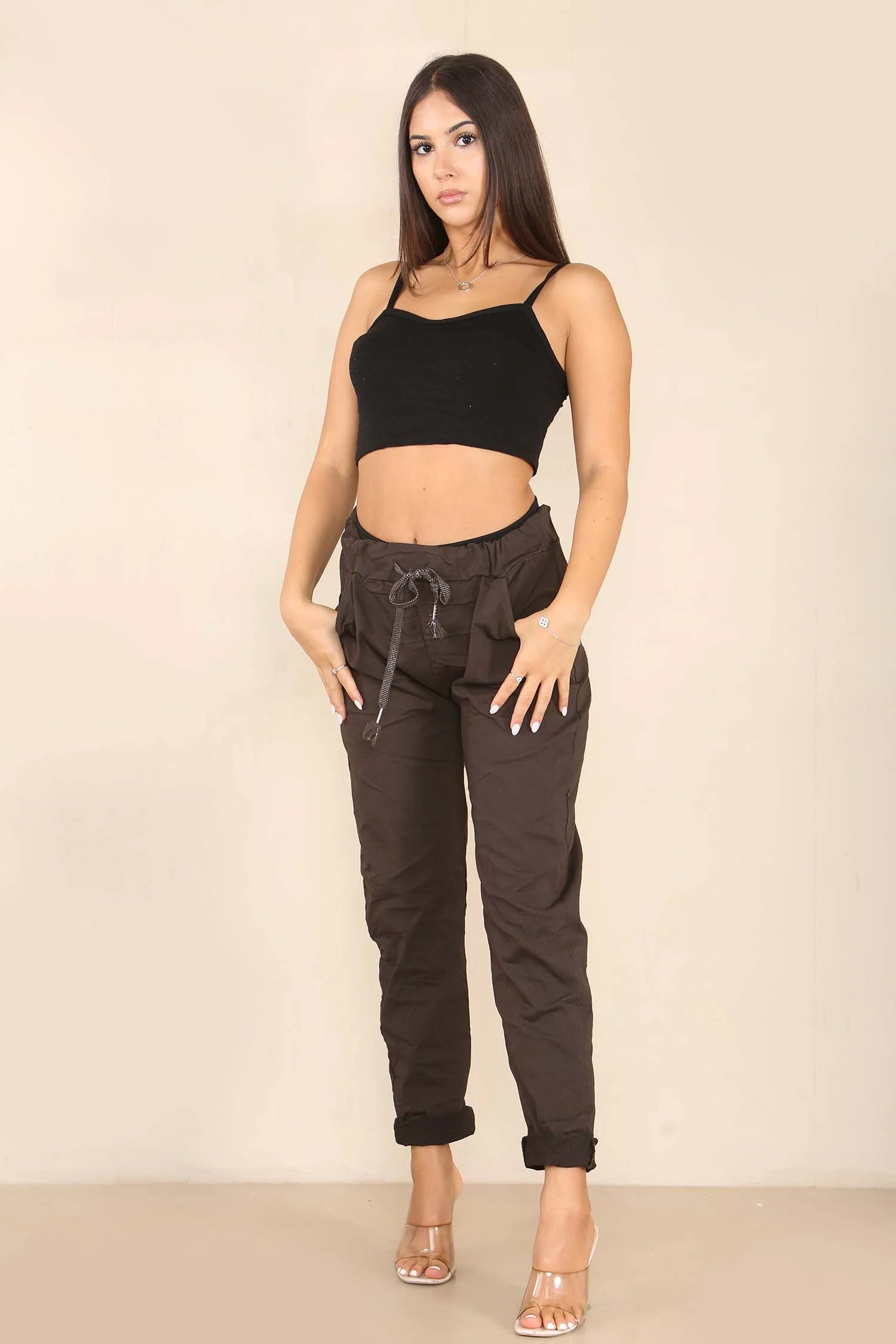 Italian Glitter Drawstring Waistband Magic Pants Trouser WearAll