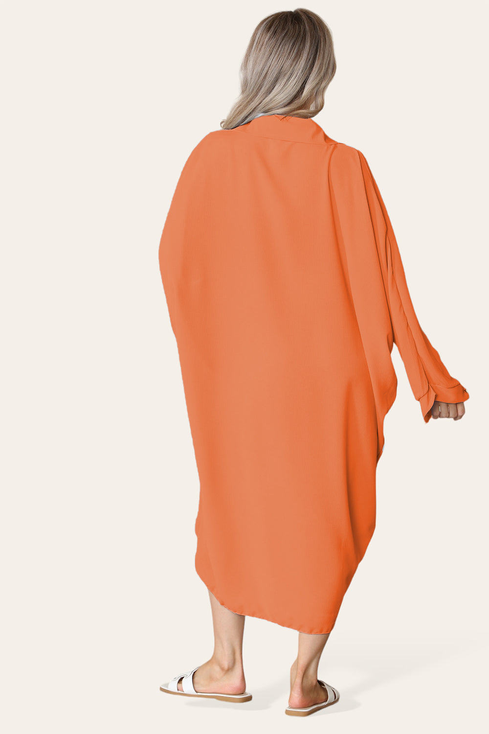 High-Low Oversized Button Long Top Shirt Dress with Hem and Long Sleeves Dress WearAll Coral One Size UK Fit (14 to 22)